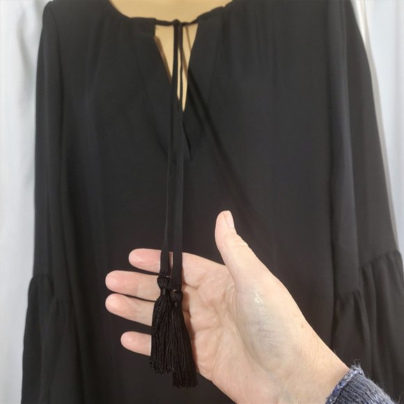 Roaman's Black Sheer A Line Midi Dress With Bell Sleeves - Picture 4 of 11